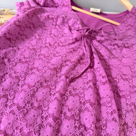 Faded Glory Top Babydoll Coquette Y2K Fuschia Floral Lace Short Sleeve Women's S - Picture 6 of 8